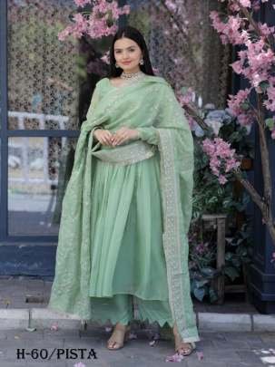 Premium Tebi Silk Pista Kurta and Pant with Dupatta