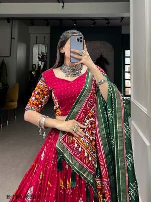 Premium Tussar Silk Red Lehenga Choli With Gamthi Work