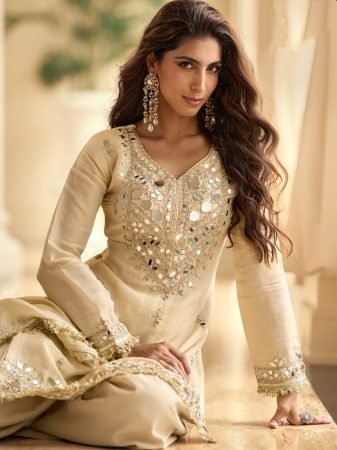 Premium Vichitra Silk Suit Set with Mirror Work And Hand Work