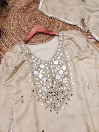 Premium Vichitra Silk Suit Set with Mirror Work And Hand Work