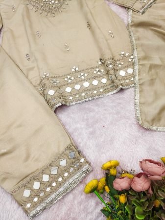 Premium Vichitra Silk Suit Set with Mirror Work And Hand Work