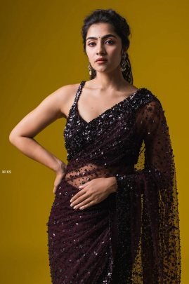 Premium Wine Party Wear Soft Net Saree with All Over Sequin Work