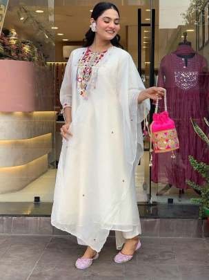 Premium Quality Mirror Work Chanderi Kurtis Set With Fancy Sleeves