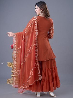 Presenting Burnt Orange Festive Wear Georgette Sharara Set