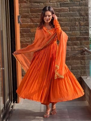 Presenting Chinon Silk Fully Stitched Anarkali Set 