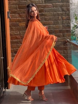 Presenting Chinon Silk Fully Stitched Anarkali Set