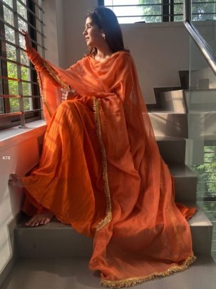 Presenting Chinon Silk Fully Stitched Anarkali Set