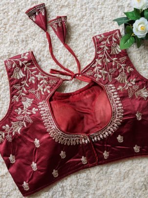 Presenting Elegant Maroon Blouse With Embroidery Work