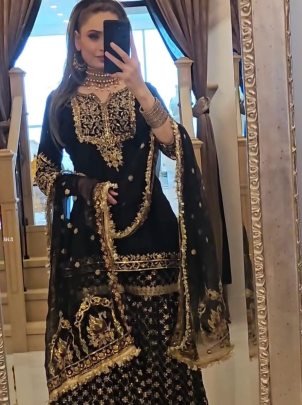 Presenting Faux Georgette With Sequence Work Black Sharara Suit 