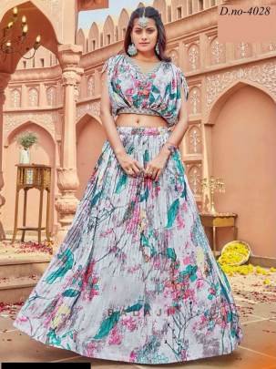 Presenting Gray Georgette Embroidery Crop Top With Skirt