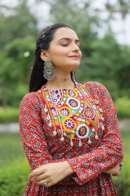 Presenting maroon  Designer Gown with Traditional Kodi Work