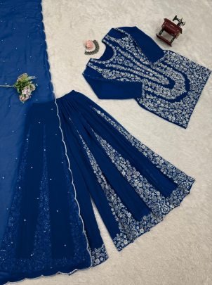 Presenting New Blue Palazo Set With Sequence Touch