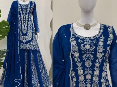 Presenting New Blue Palazo Set With Sequence Touch
