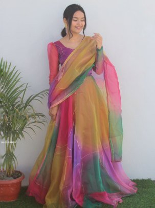 Presenting New Party Wear Look Organza Silk Gown With Dupatta