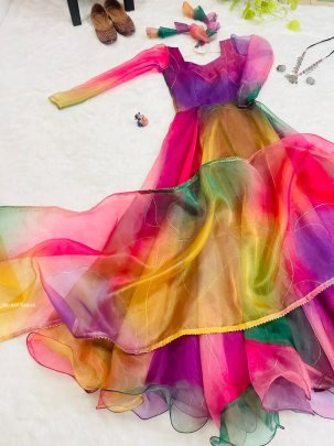 Presenting New Party Wear Look Organza Silk Gown With Dupatta