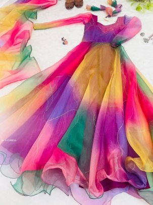 Presenting New Party Wear Look Organza Silk Gown With Dupatta