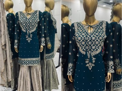 Presenting Rama Sharara Suit With Embroidery Work