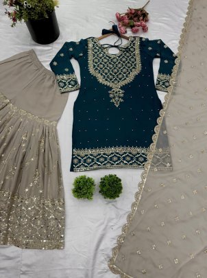 Presenting Rama Sharara Suit With Embroidery Work