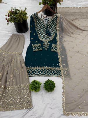 Presenting Rama Sharara Suit With Embroidery Work