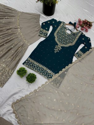 Presenting Rama Sharara Suit With Embroidery Work