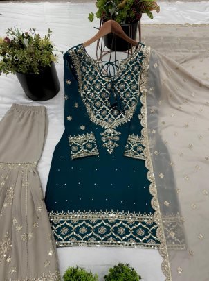 Presenting Rama Sharara Suit With Embroidery Work