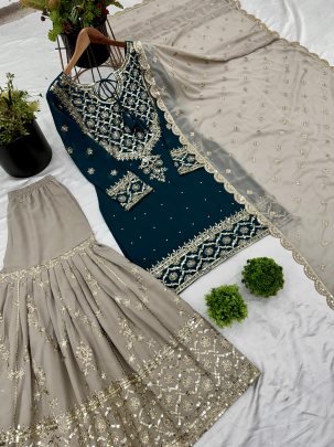 Presenting Rama Sharara Suit With Embroidery Work