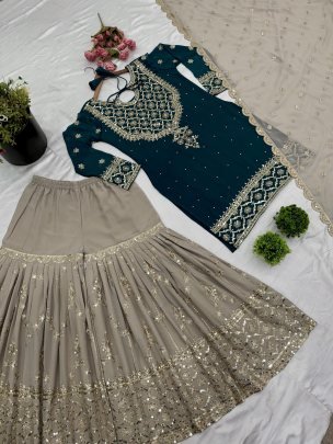 Presenting Rama Sharara Suit With Embroidery Work