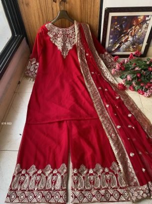 Presenting Red Heavy Georgette Palazzo Set