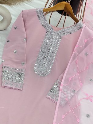 Presenting Rose Pink Georgette Silk Top Sharara And Dupatta Set