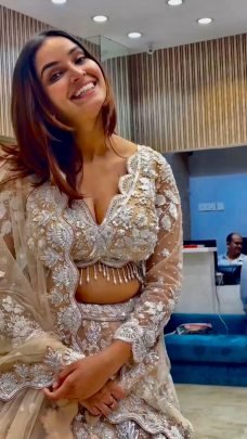 Presenting Wedding Wear Beautiful Butterfly Net Beige Lehenga