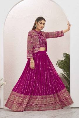 Pretty Pink Georgette Stitched Lehenga with Jacket