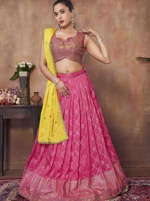 Pretty Pink Ready Made Lehenga choli With Yellow Dupatta