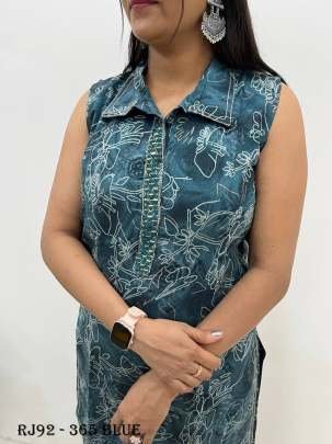 Prince Cut Sleeveless Blue Kurti With Pant Co Ord Set