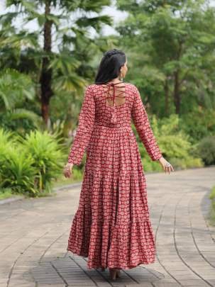 Printed Cotton Maroon Kurti With Kutchi Gamthi Work