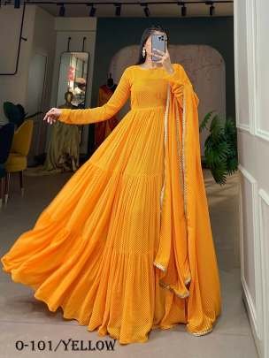 Printed Georgette Yellow Gown