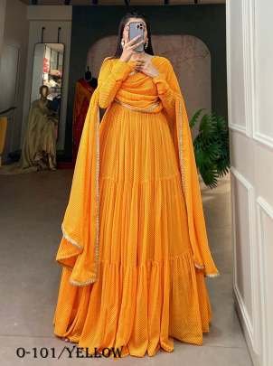 Printed Georgette Yellow Gown