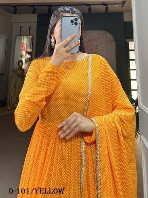 Printed Georgette Yellow Gown