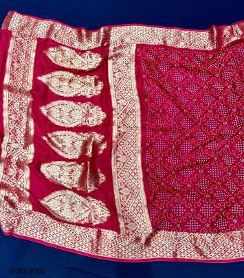 Printed Red Bandhani Saree For Women