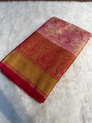 Priyamani Red Handloom Contrast Naylon Gold Zari Rich Kanjivaram saree