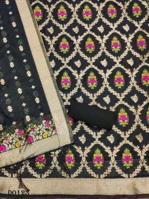 Pure chanderi silk Black fancy unstitched dress material