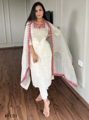 Pure Chinnon Silk With Full Sleeve Kurti Pant With Dupatta