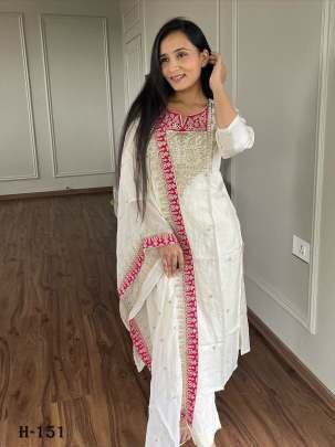 Pure Chinnon Silk With Full Sleeve Kurti Pant With Dupatta