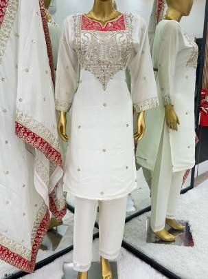 Pure Chinnon Silk With Full Sleeve Kurti Pant With Dupatta