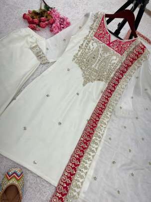 Pure Chinnon Silk With Full Sleeve Kurti Pant With Dupatta