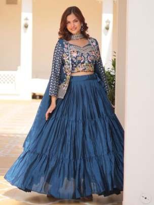 Pure Chinon Rama Lehenga Choli Dupatta With Koti