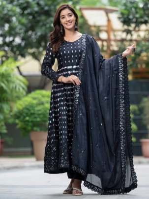 Pure Chinon Silk Black Anarkali Suit With Dupatta