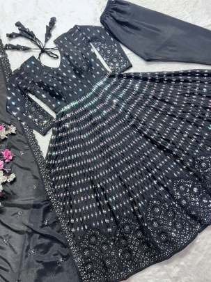 Pure Chinon Silk Black Anarkali Suit With Dupatta
