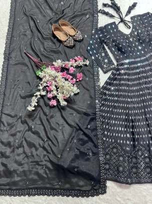 Pure Chinon Silk Black Anarkali Suit With Dupatta