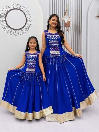 Pure Cotton Fabric Blue Colour Mother Daughter Navratri Combo