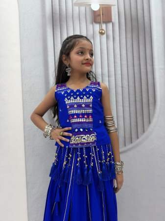 Pure Cotton Fabric Blue Colour Mother Daughter Navratri Combo